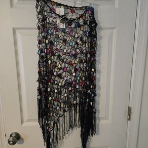 Notations Black Multicolor Crochet Asymmetrical Skirt